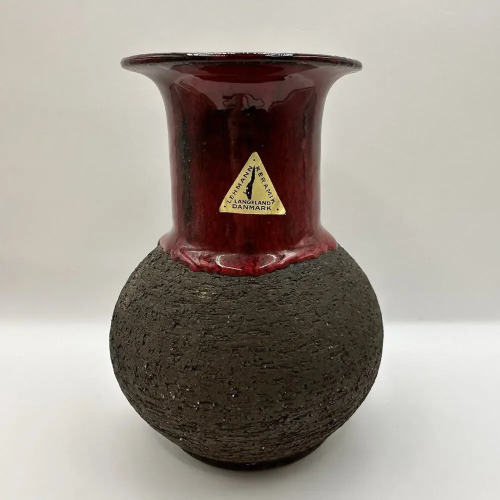 Lehmann Keramik Vase Fat Lava Mid Century Denmark Red Glaze Chamotte Fireclay